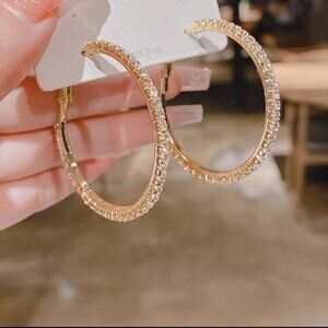 Stainless Steel Yellow Gold Color Medium Circle Hoop Earrings for women